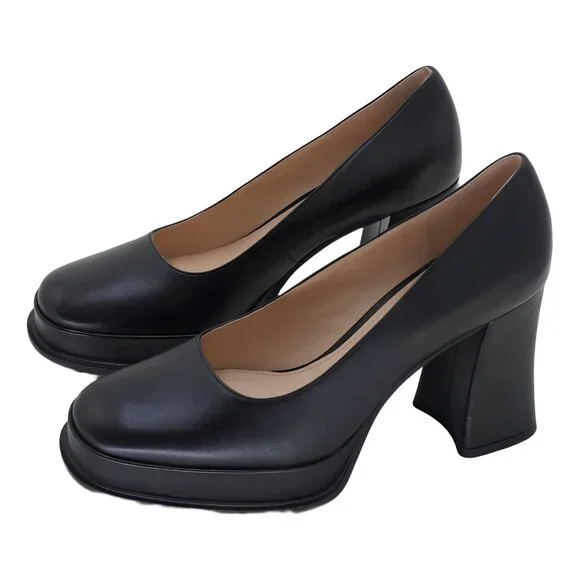 COACH Sculpted C Pump Black Leather - Sculpted Block Heel 11M - Picture 2 of 6